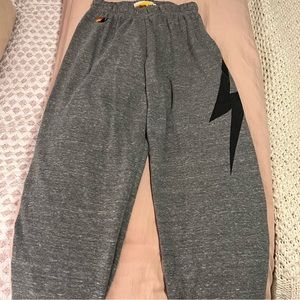 Aviator Nation grey sweatpants with black lightening bolt, size small